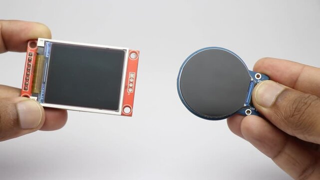 Comparing round and rectangular display modules side by side