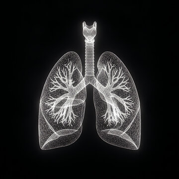 3d wireframe illustration of human lungs and trachea