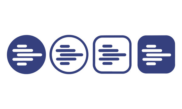Minimalist blue vector icon set showing alignment symbols within circular and square shaped rounded frames