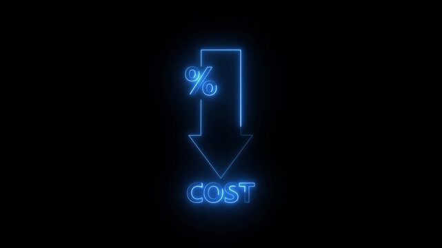glowing neon Cost reduction icon concept. Cost reduction icon business finance concept, budget management and cost management. down arrow with cost. Economy recession, low budget, Effective business