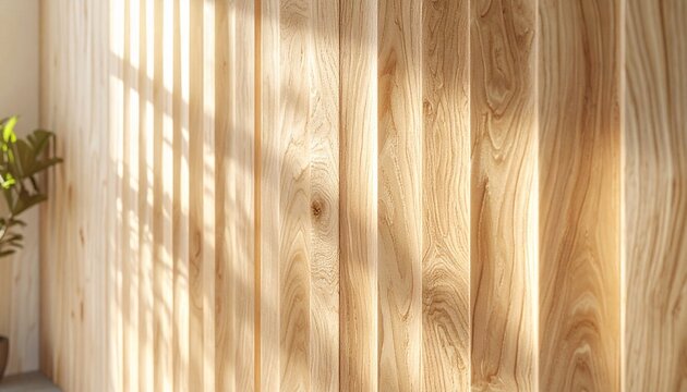 Warm wooden wall panels illuminated by sunlight, showcasing rich natural grain, knots, layered textures, and geometric patterns in a cozy rustic interior.