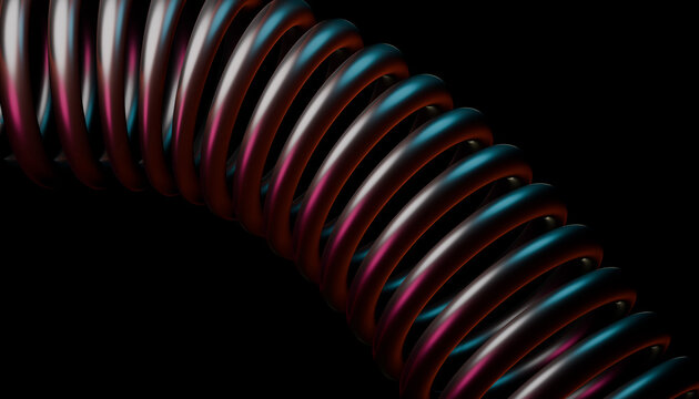 Diagonal 3D helix lit in magenta and teal