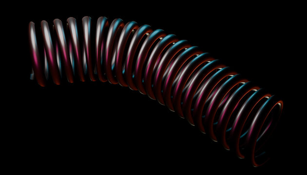 Slender 3D spring arcing across a dark backdrop