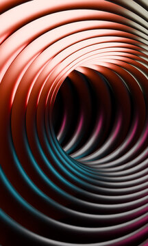 Full-frame 3D vortex of rings rendered in peach and teal
