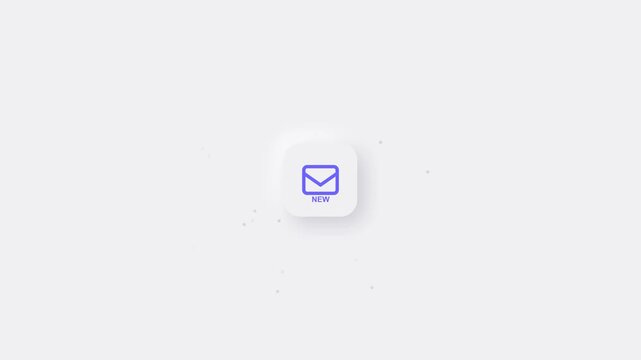 Minimalist new email notification button animation with purple envelope icon and white background