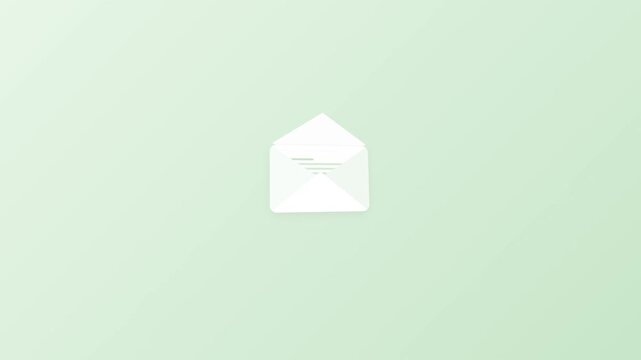 Minimalist white envelope icon motion graphics animation on pastel green background for business messaging