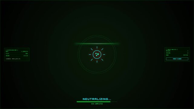 Cybersecurity data threat analysis hud system scanning animation with green digital interface