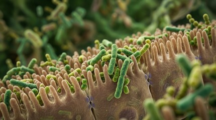 Obraz premium Interaction of Beneficial Bacteria With Cells in the Digestive Microbiota Environment