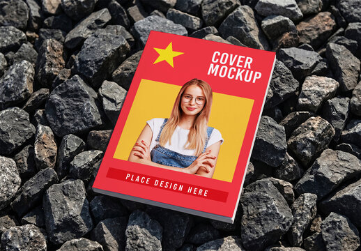 Book Cover Mockup on Dark Grey Rocks