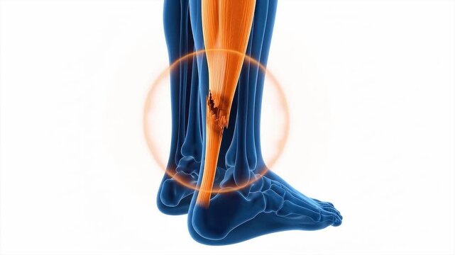 3D Illustration of Achilles Tendon Inflammation and Ankle Pain in Human Foot Anatomy