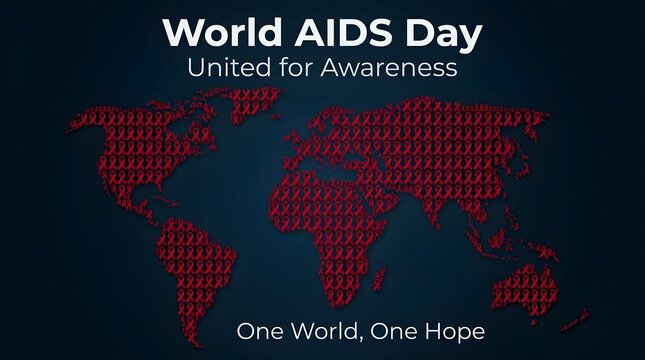 World aids day awareness ribbon illustration over a world map background in dark tones
