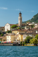 Obraz premium Old town harbor and lakefront view, Limone sul Garda, Italy