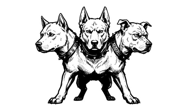 Dynamic Cerberus Three Headed Mythical Hellhound Hand Drawn Vector