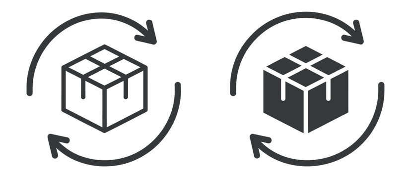 Package Return Icons Featuring Delivery, Shipping, Exchange, Parcel, Logistics, Refund, and E-commerce Service Symbols on Transparent Background