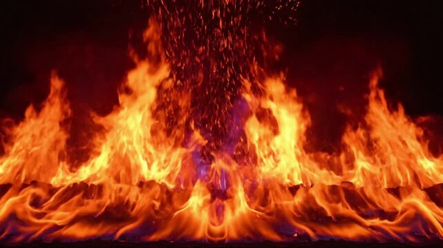 Second loop of full frame abstract fire at sl c VSRExport showing vibrant colors and dynamic movements of flames