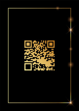 Luxury Golden QR Code Template on Black Background with Elegant Border and Sparkles for Business or VIP Design