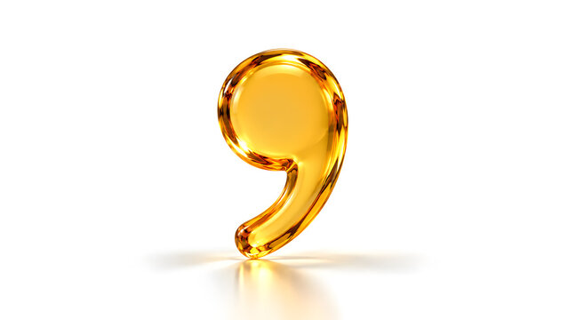 3d render of a golden comma punctuation mark isolated on white background