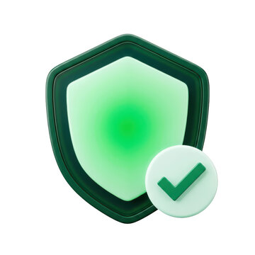 Three dimensional green shield icon with check mark