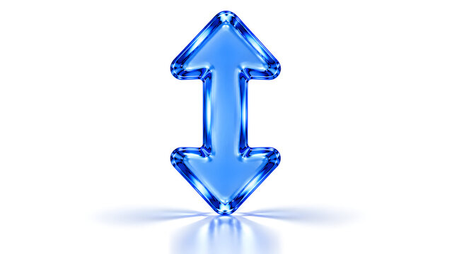 Blue glossy 3d vertical doubleheaded arrow symbol isolated on white background