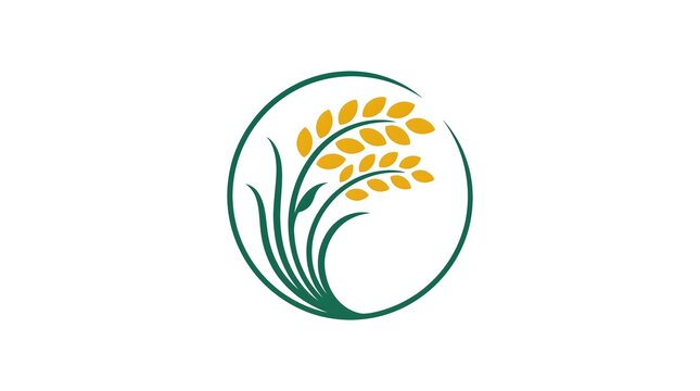 Golden rice stalk logo vector illustration inside a green circle isolated on white background