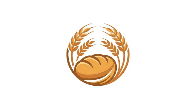 Vector illustration of a fresh loaf of bread framed by golden ears of wheat, isolated on a white background, perfect for bakery logo or bread shop branding.