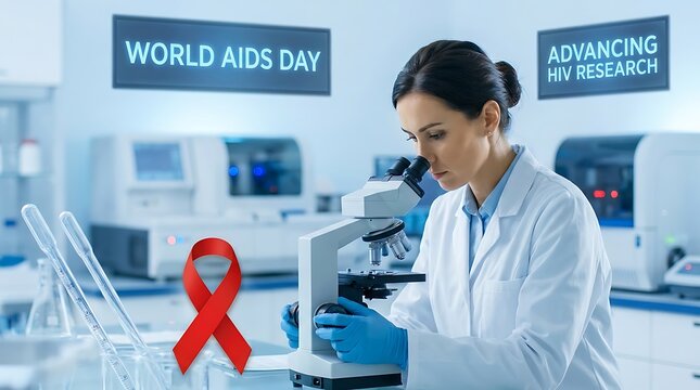 Scientist conducting medical research in a lab for world aids day with scientist
