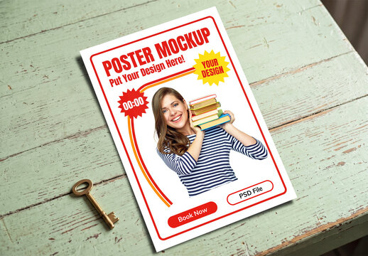 Poster Mockup on Wooden Surface