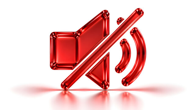 3d render of a red glossy muted speaker icon isolated on white background