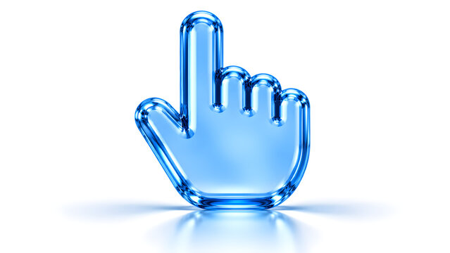 Blue glossy hand cursor icon isolated on white background