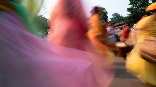 Vibrant Motion Blur Captures the Energetic Spirit and Cultural Rhythm of the Traditional Street Parade at the Annual Carnaval de San Miguel Celebration