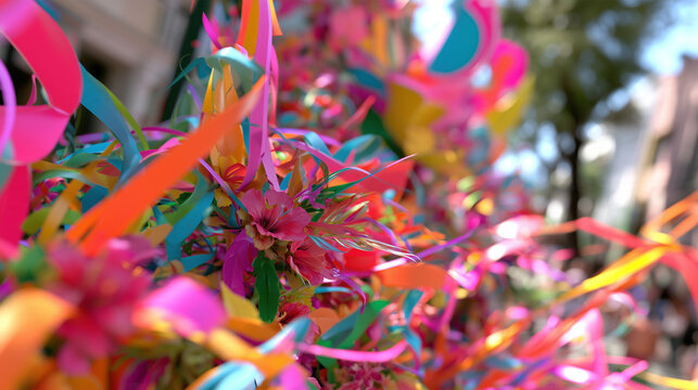 Vibrant and Colorful Festive Decorations Celebrating the Lively Spirit of the Carnaval de San Miguel Street Parade and Traditional Public Celebrations