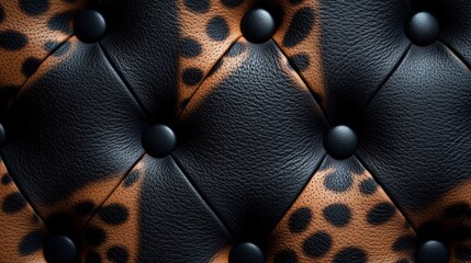 Obraz premium A tufted leather upholstery background with alternating leopard and black panels