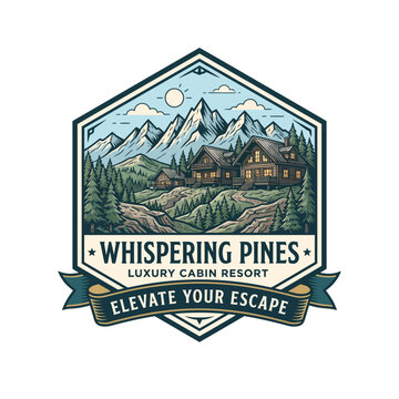 Whispering Pines Luxury Cabin Resort Logo Design.