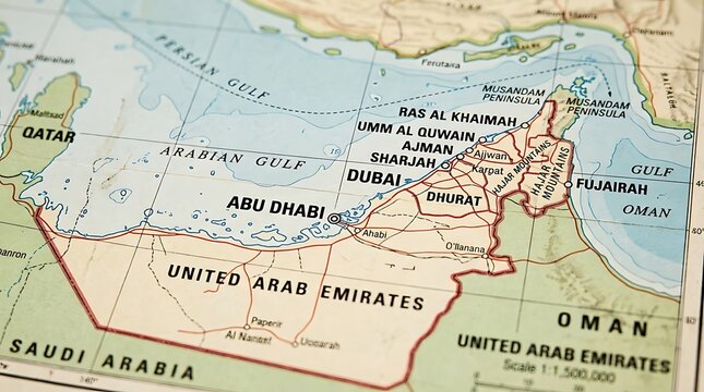 Map of the United Arab Emirates displays major cities including Dubai and Abu Dhabi.