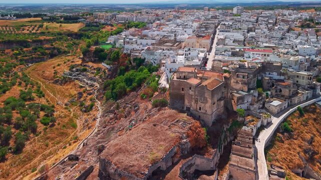 Aerial View of Old Town Ginosa and Ravine, Puglia, Italy