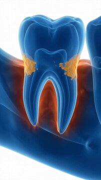 3D Anatomical Illustration of Human Tooth with Periodontal Disease and Plaque Inflammation