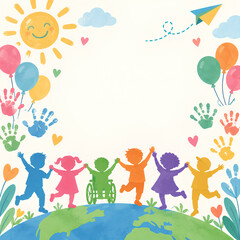 Fototapeta premium Happy Diverse Children Around Earth Symbolizing Global Unity and Inclusion