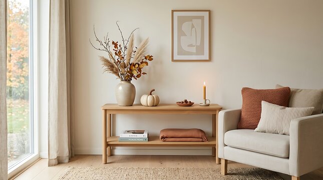 Minimalist living room with neutral-toned furniture and decorative accents for modern interior design inspiration