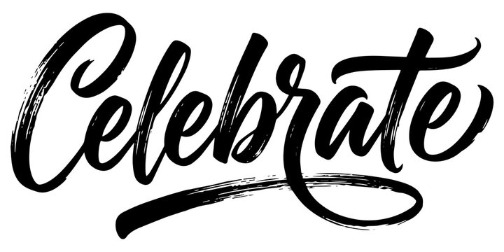 Black brush calligraphy word celebrate written in a stylish script font as a high quality png file isolated on transparent background
