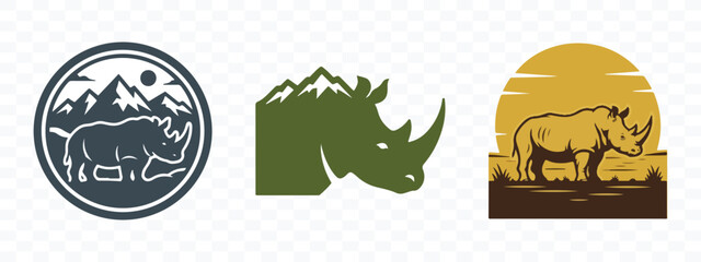 Collection of rhinoceros icons and graphic logos featuring wild rhinos wild animal icon rhino logo animal emblem vector icon rhino silhouette © Nur-uz-zaman
