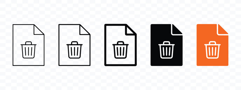 Delete file document icons in different design styles with trash icon recycle bin trash can remove file data management computer icon vector illustration