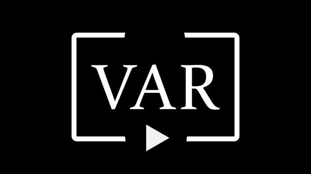 White VAR video assistant referee icon animation on black background video...