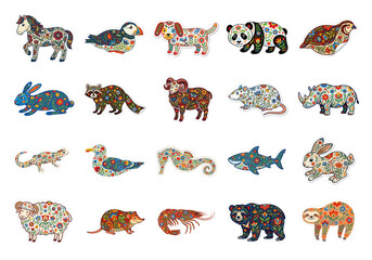 Fototapeta premium Colorful Patterned Animal Illustrations with Transparent Background for Creative Projects transparent background