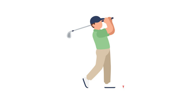 Golfer swinging club a flat vector illustration on a white background