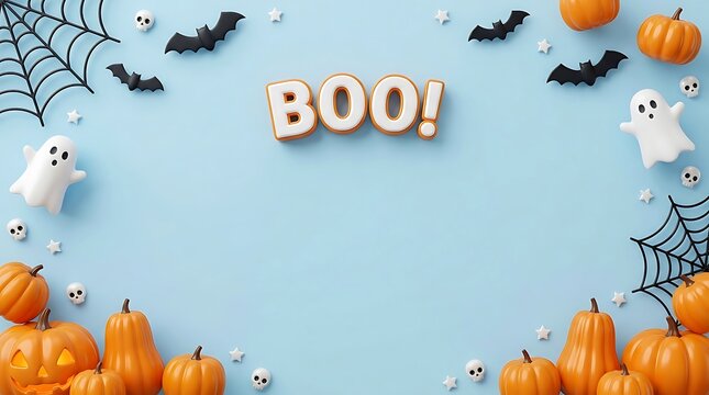 Halloween celebration graphic with pumpkins ghosts and spooky decorations