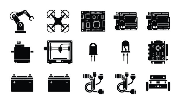 Robotics and Electronics Icons, Silhouette, for Technology and Engineering Projects