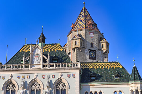 Neo-Gothic Rathaus Korneuburg Town Hall and Stadtturm Tower in Lower Austria