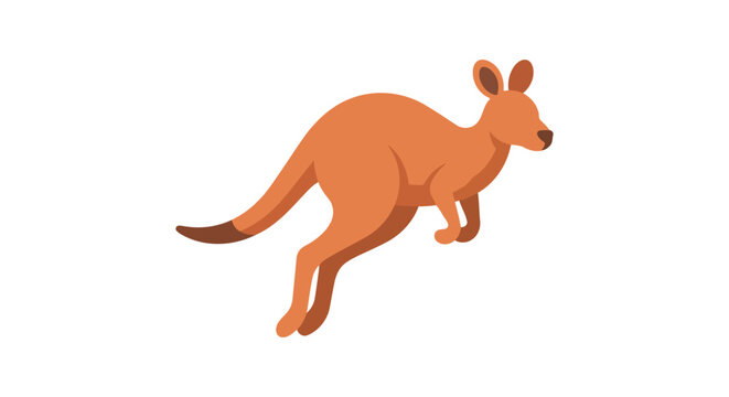 A leaping kangaroo is depicted in a flat orange brown vector illustration