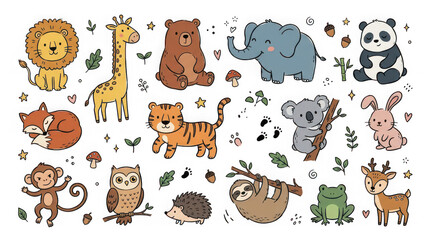 Fototapeta premium Cute cartoon animals illustration set with transparent background for various uses transparent background