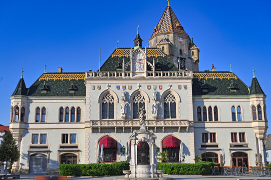 Ornate Neo-Gothic Rathaus Korneuburg Town Hall Building in Lower Austria
